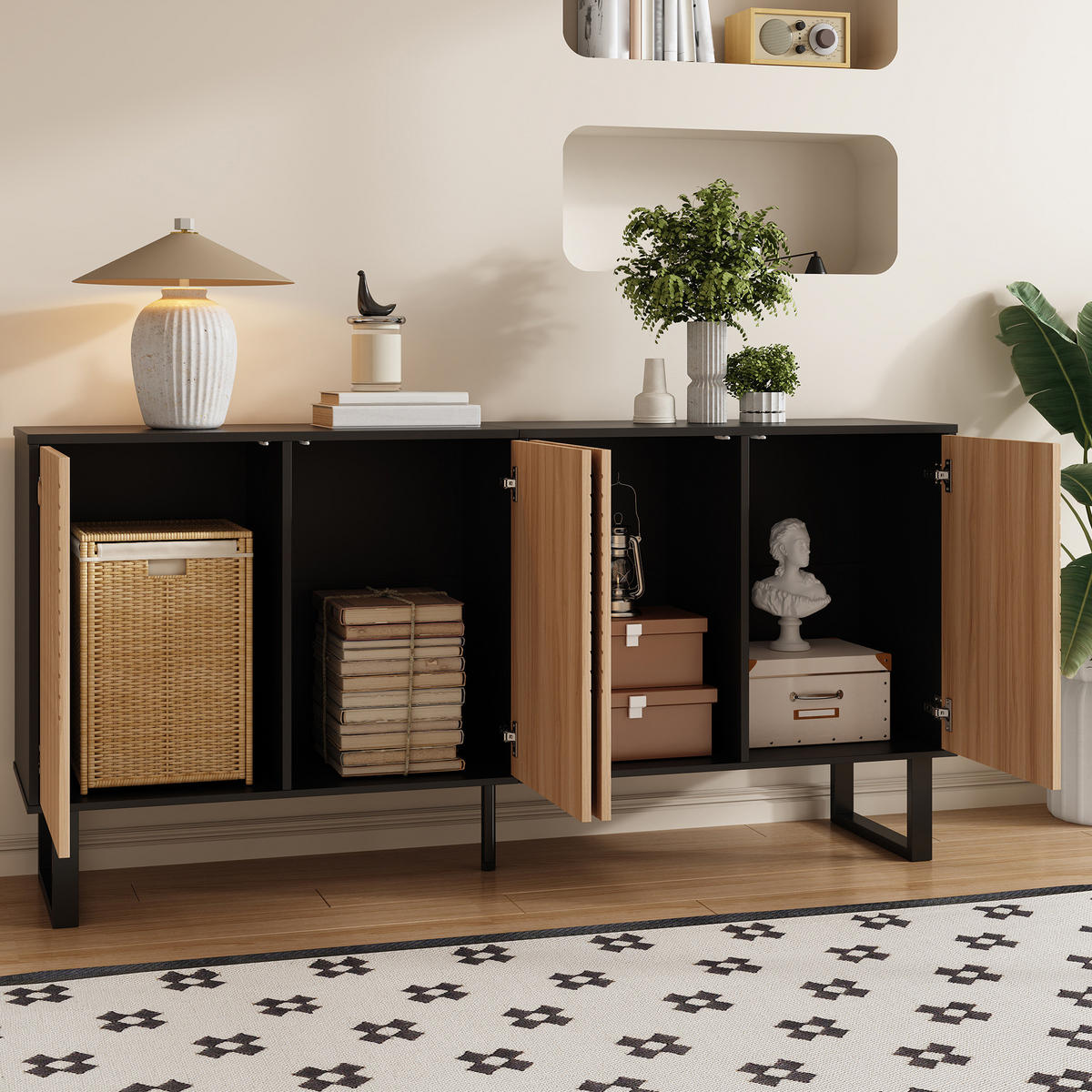 SIDEBOARD 160/38/75 cm Schwarz/Natur aus MDF und Spanplatte mit Stauraum - Schwarz, Holzwerkstoff (38/75/160cm) - OKWISH