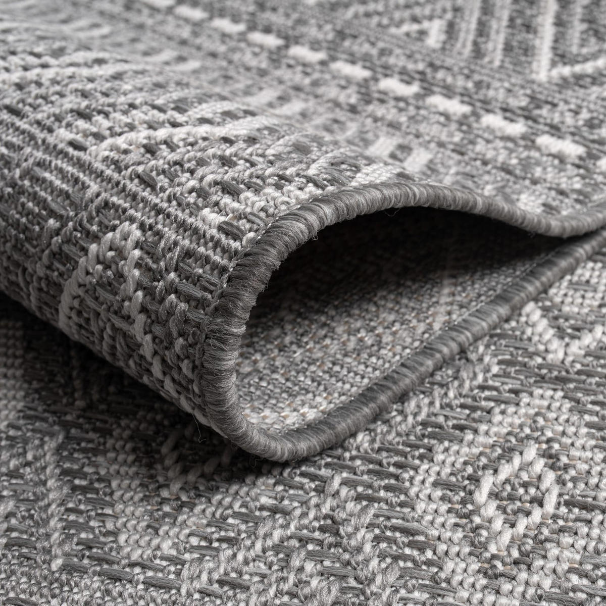 FLACHWEBTEPPICH, mit Rautenmuster, aus Polypropylen, Grau, Ø 80 cm - Grau, Textil (80/80cm) - KADIMA DESIGN