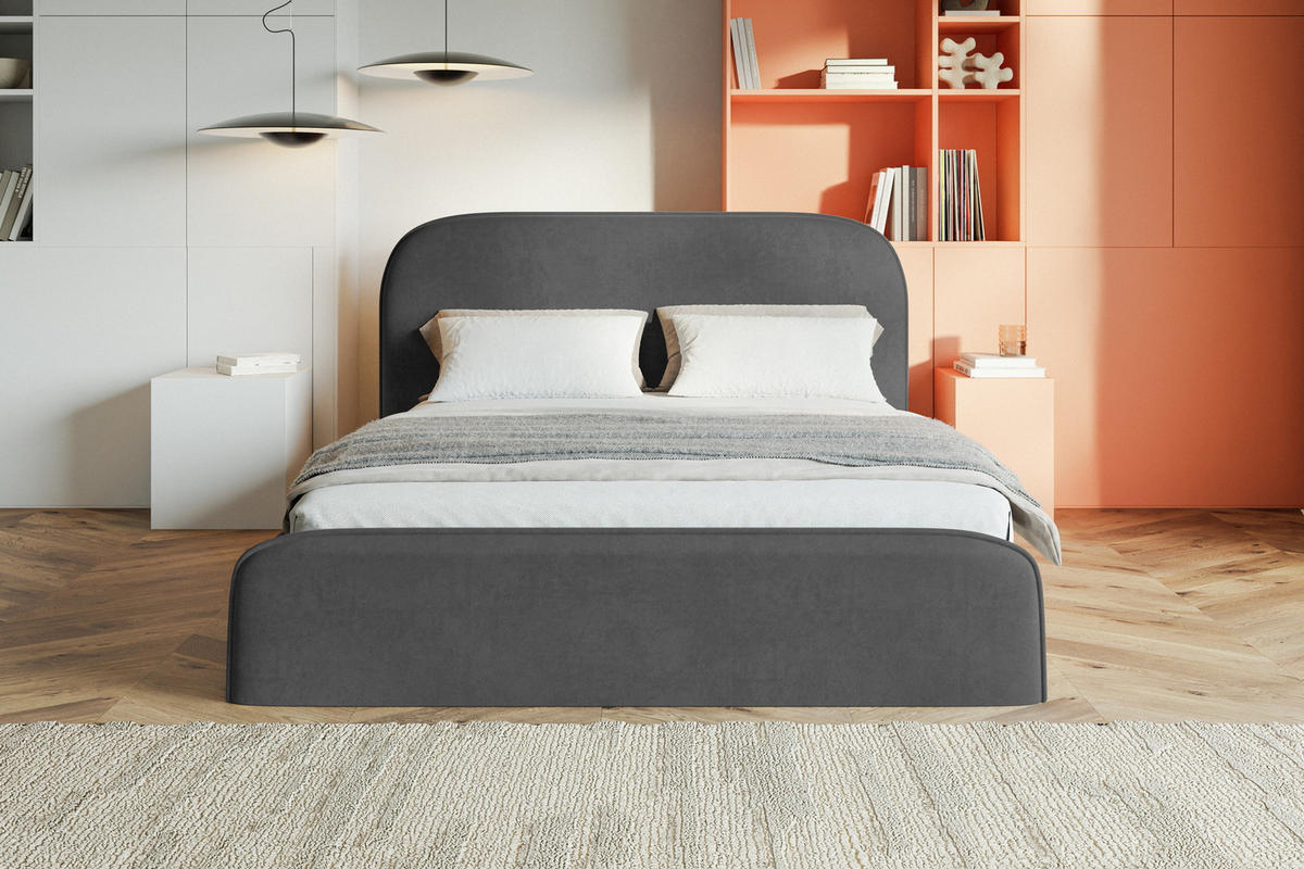 BETT 180x200 cm Wendra Slim mit Lattenrost, Bettkasten, Samt, Dunkelgrau - Dunkelgrau, Holz/Textil (180/200cm) - Emporius