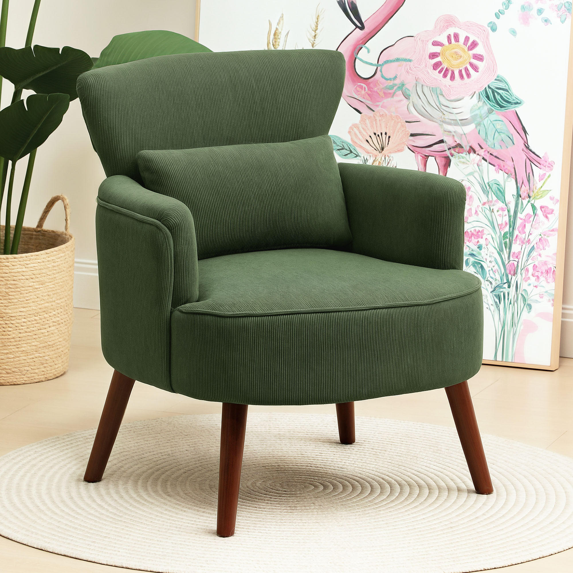SESSEL Loungesessel mit Armlehnen, Relaxsessel mit Kissen Cordoptik Grün - Braun/Grün, Textil (69/78/69.5cm) - HOMCOM