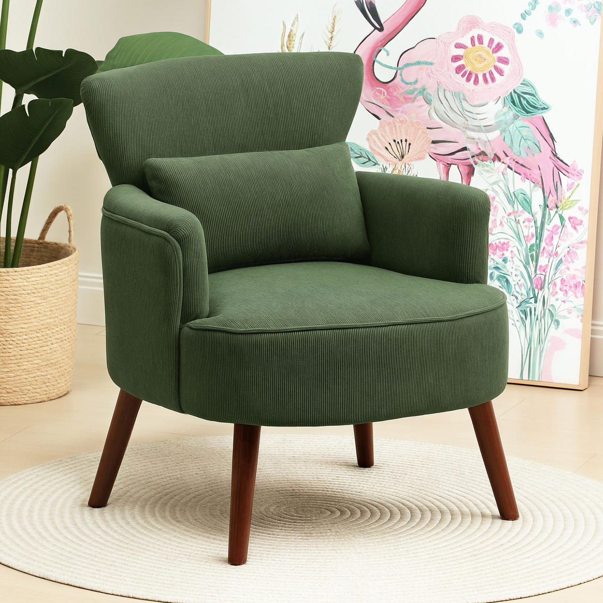 SESSEL Loungesessel mit Armlehnen, Relaxsessel mit Kissen Cordoptik Grün - Braun/Grün, Textil (69/78/69.5cm) - HOMCOM