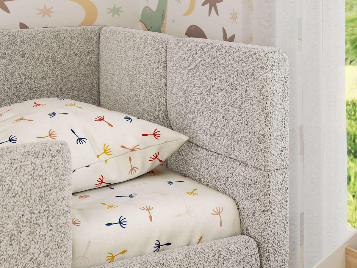 DĚTSKÁ POSTEL ARVO ALTA 90/200 - Světle šedá Strukturovaná látka - Pravá - světle šedá, textil (90/200cm) - MKS