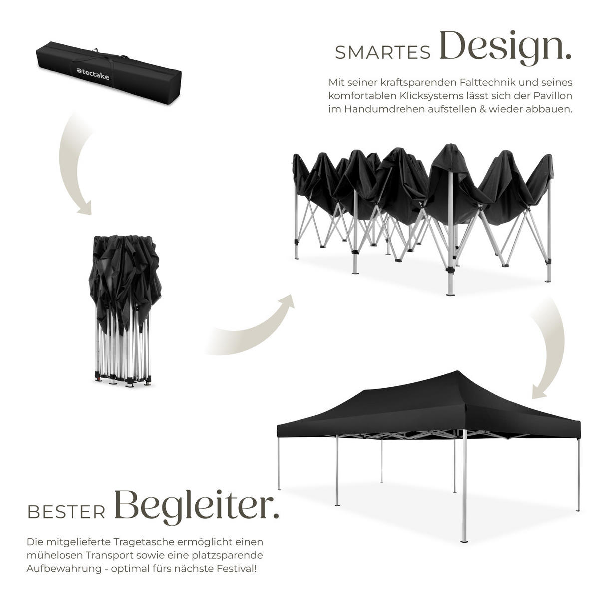 PAVILLON Viola,inklusive Spannseile, Heringe und Tragetasche,schwarz - Schwarz, Kunststoff (300/280/600cm) - tectake