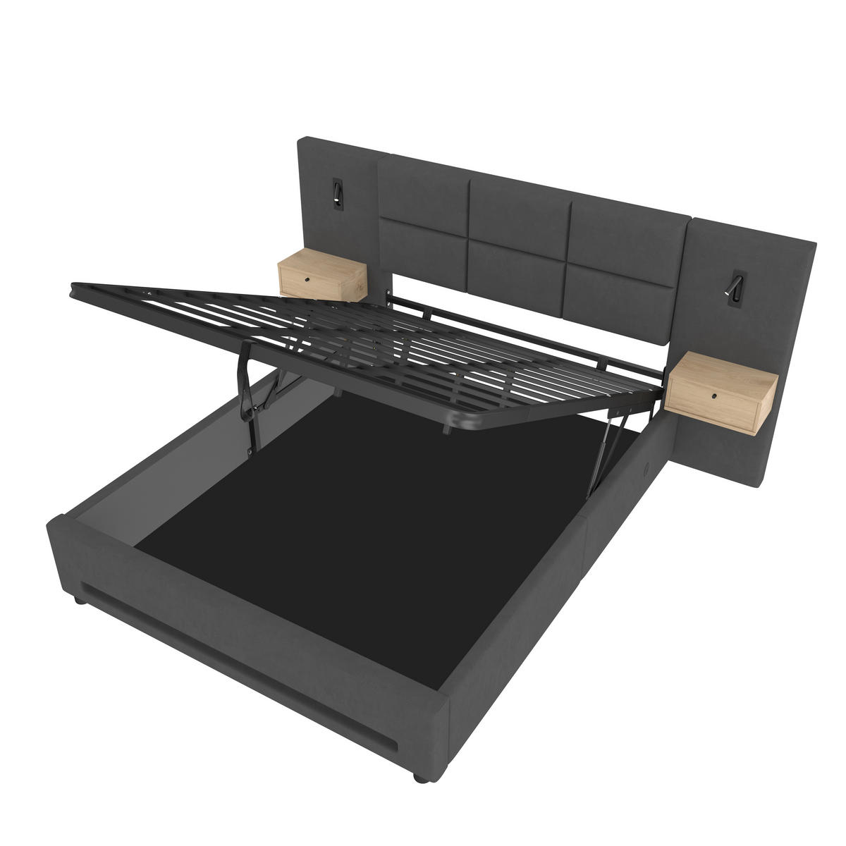 POLSTERBETT 180/200 cm in Dunkelgrau Samt mit Bettkasten, LED, USB-C und Schubladen - Dunkelgrau, Holzwerkstoff/Textil (180/200cm) - CHICFURN