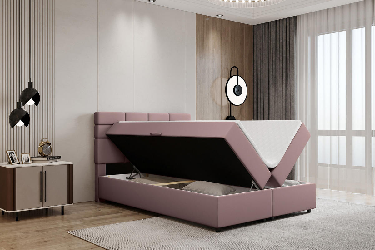 BOXBETT Reve 140 x 200 cm mit Bettkasten und Lattenrost ohne matratze - rosa - Rot, Holz (140/200cm) - Panda Möbel