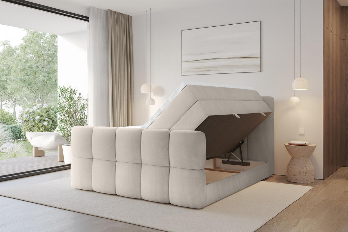 BOXBETT mit Matratze H3/H4 - FAMA-Z KING - 120x200 cm Beige Casablanca - Beige, Holzwerkstoff (120/200cm) - ALTDECOR