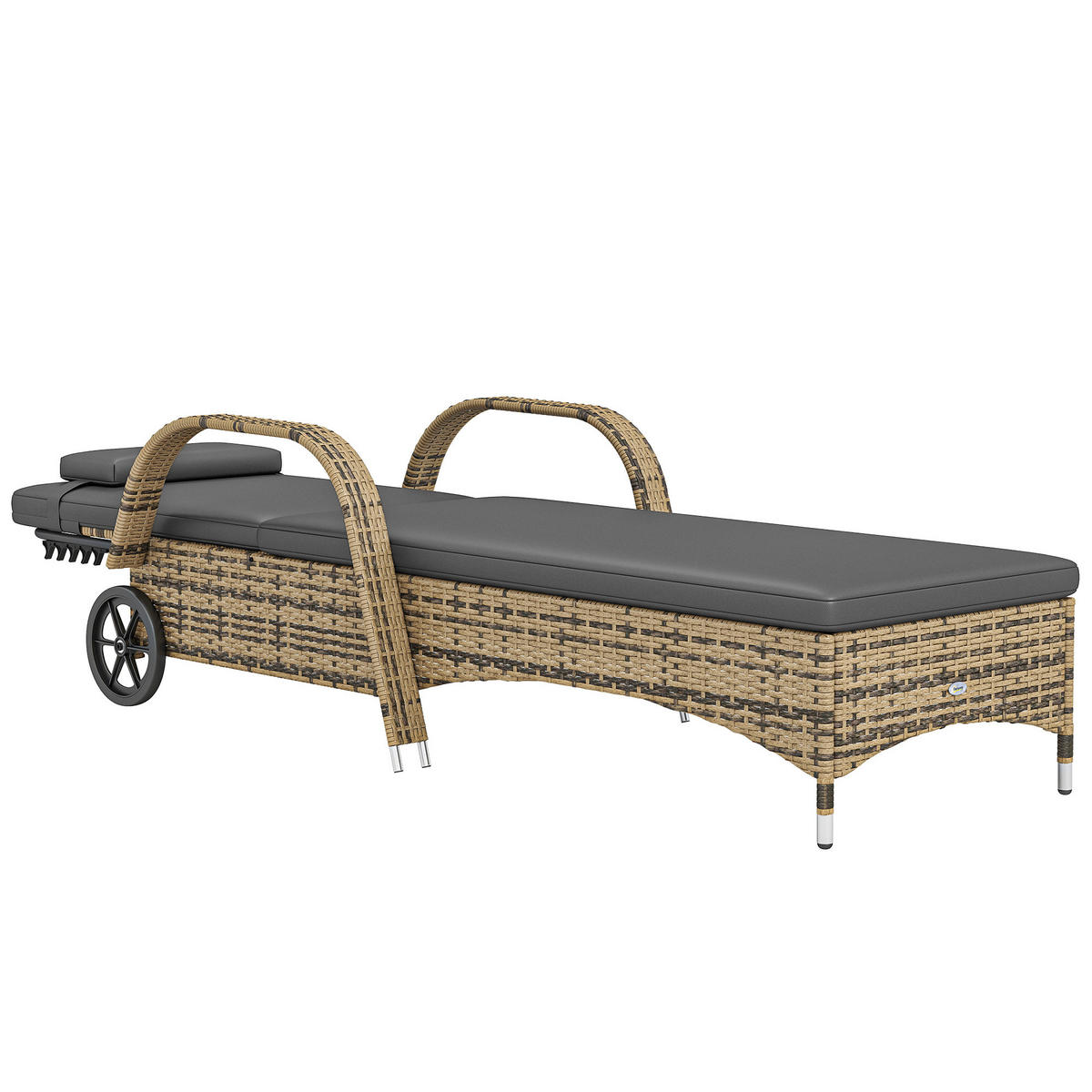 SONNENLIEGE Gelb 200/73/30-103 cm mit Rollen und Auflage - Hellgrau, Naturmaterialien (200/103/73cm) - PANGIVO