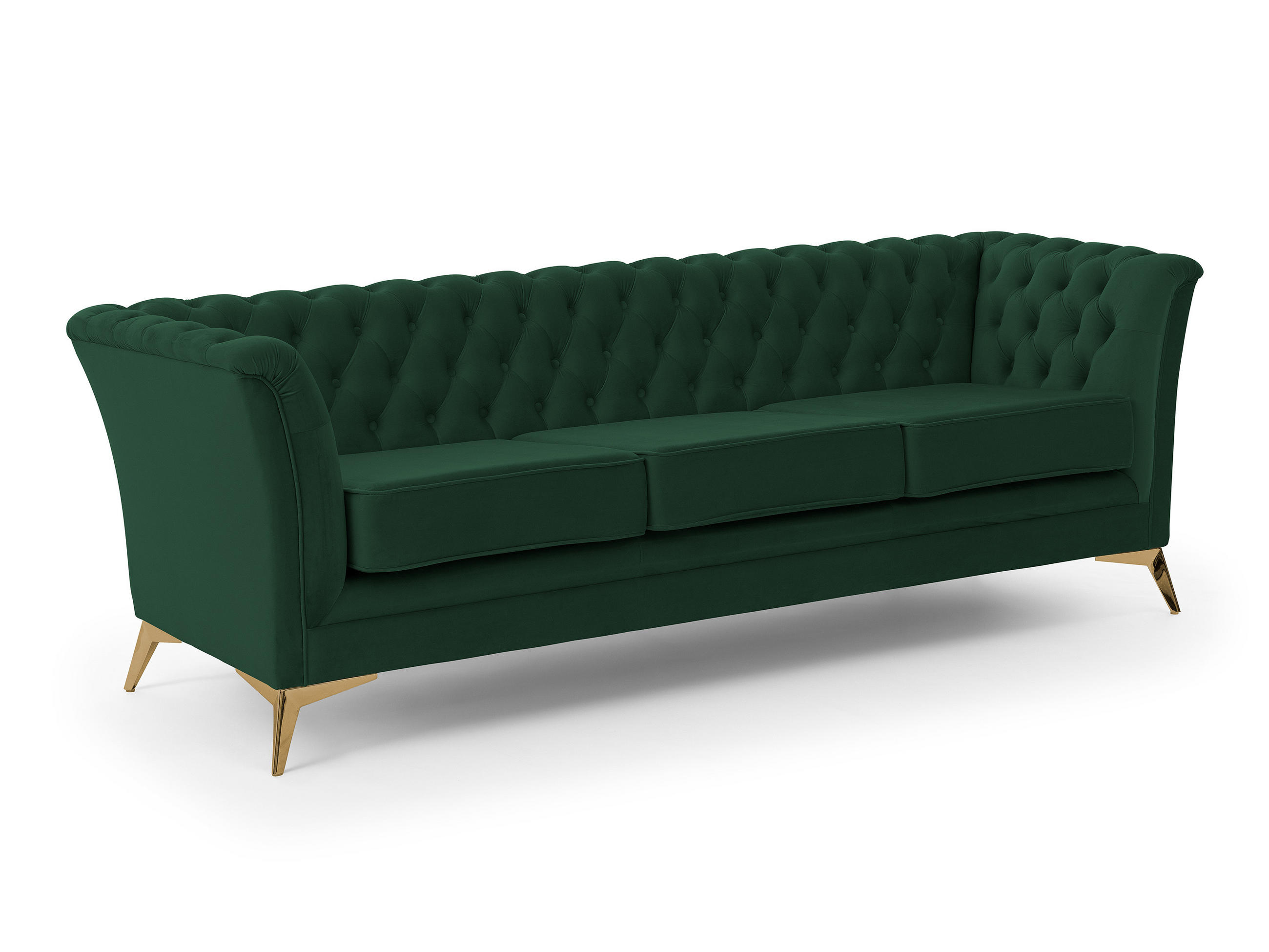 CHESTERFIELD-SOFA 3-sitzer Whitby Flaschengrün Samt mit goldenen Füßen - Dunkelgrün/Goldfarben, Holz/Textil (237/78/82cm) - S-Style Möbel