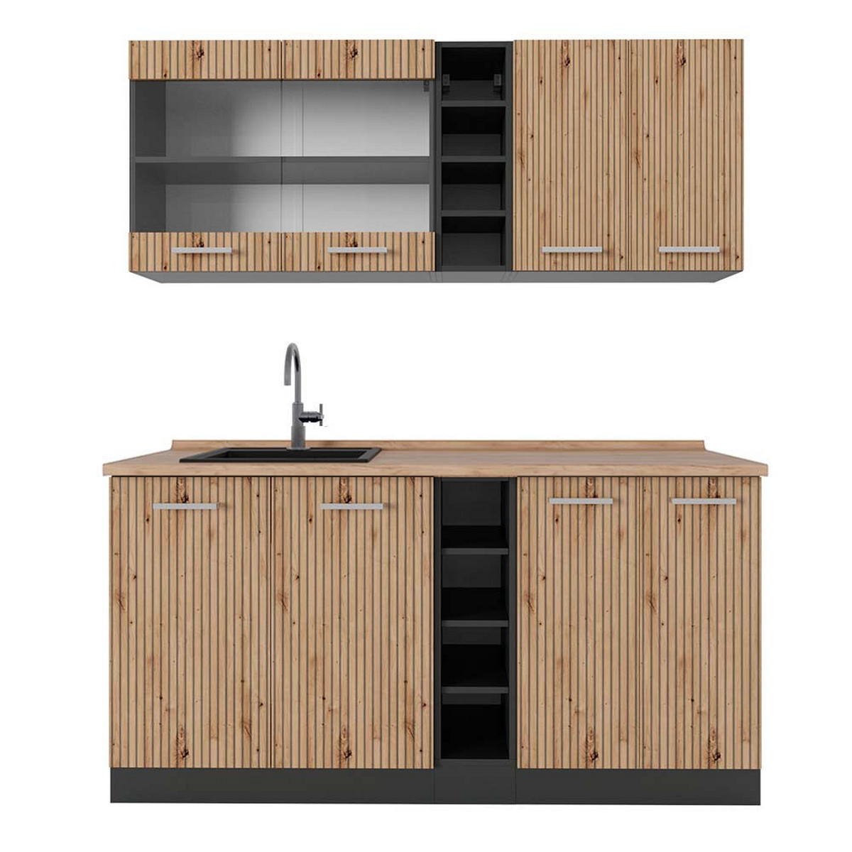 SINGLEKÜCHE R-Line Artisan Eiche/Anthrazit 160 cm, AP Eiche - Anthrazit/Eiche Artisan, Holzwerkstoff (160/81.6/60cm) - Vicco