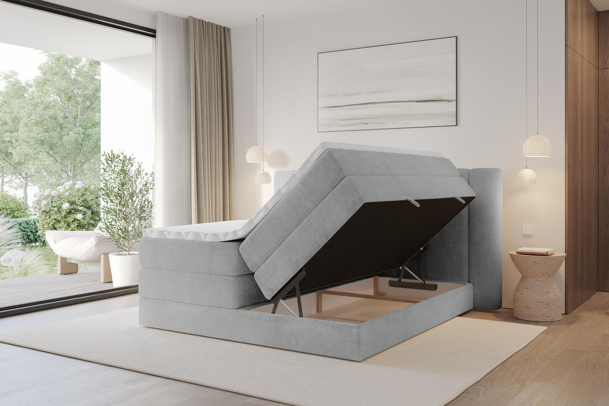 BOXSPRINGBETT mit Matratze H3/H4 - EVON KING - 140x200 cm Grau - Greige, Holzwerkstoff (140/200cm) - ALTDECOR