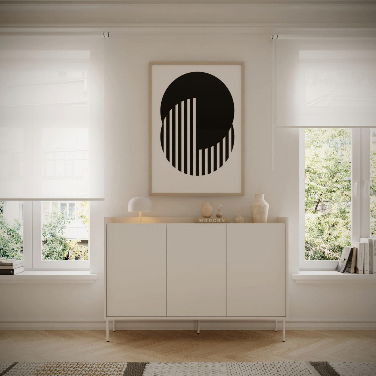 SIDEBOARD Tovi Weiß / Holzoptik Eiche 140 cm - Weiß, Holzwerkstoff/Metall (139.8/95.5/36.4cm) - Selsey