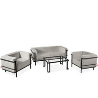 GARTENLOUNGE-SET TRIGLO 4-tlg., 1x Tisch, 2x Sessel, 1x Sofa 2-Sitzer, Modern, Dunkelgrau/Hellgrau - Dunkelgrau/Hellgrau, Textil/Metall - KONSIMO®