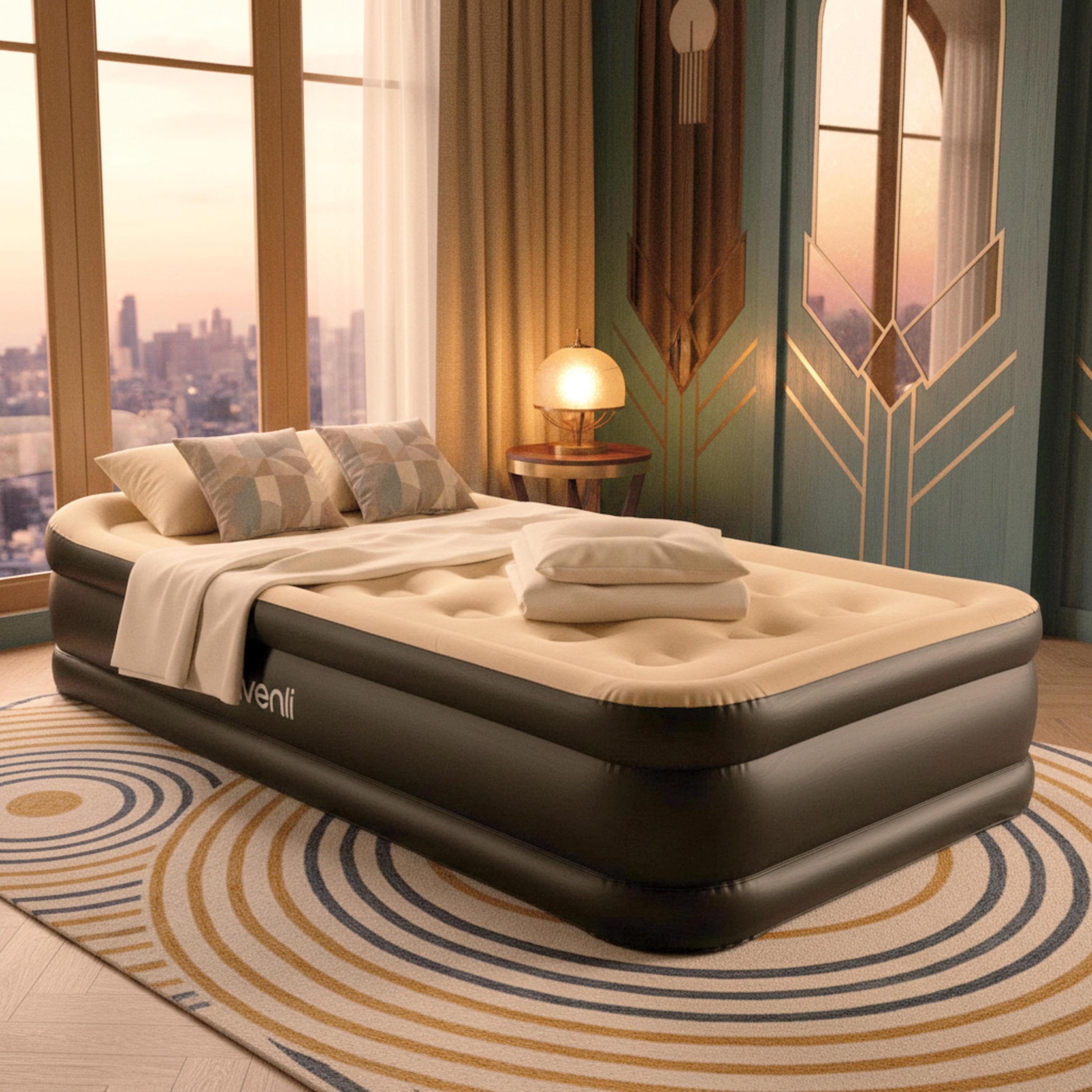 LUFTBETT Luftmatratze selbstaufblasend 196 x 97 x 47 cm mit integrierter Pumpe - Beige/Schwarz, Kunststoff (97/196cm) - Avenli