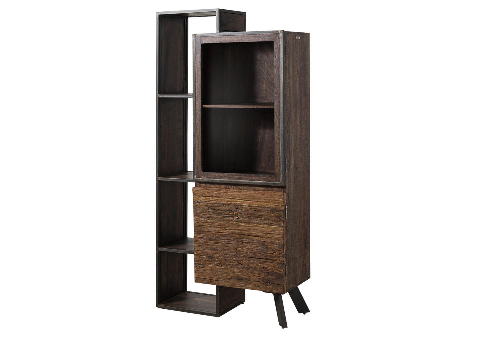 VITRINE Akazie / Altholz 90x40x183 braun lackiert SEVILLA #03 - Braun, Holzwerkstoff (90/183/40cm) - Massivmoebel24