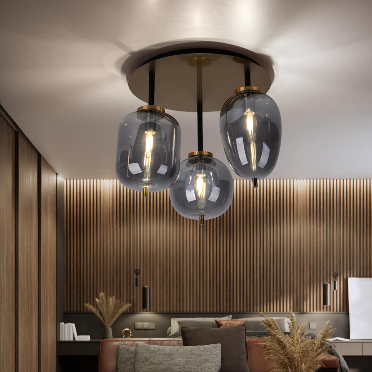 DECKENLEUCHTE Metall Glas Grau Rauchoptik - Grau, Glas (46/46/36cm) - Globo Lighting