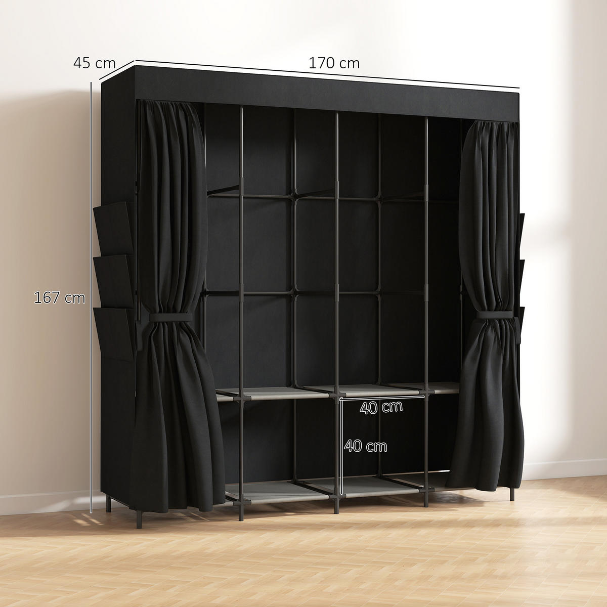 STOFF-KLEIDERSCHRANK Vliesstoff Stahl Schwarz - Schwarz, Textil (45/167/170cm) - HOMCOM