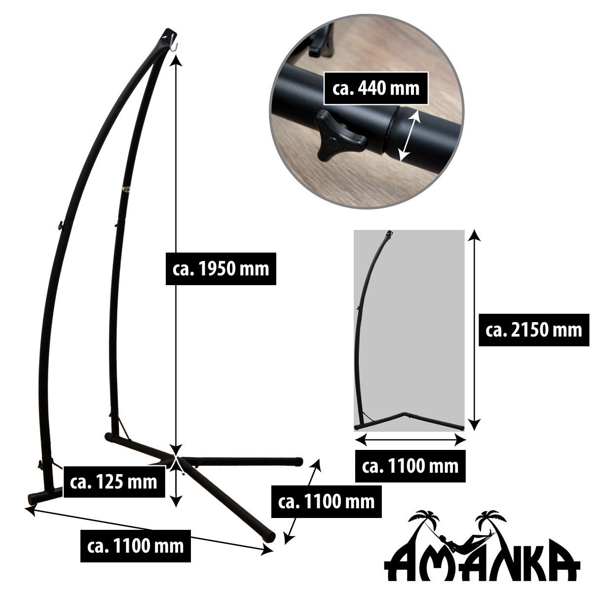 HÄNGESESSELGESTELL bis 120kg, 215cm, Schwarz - Schwarz, Metall (110/110/215cm) - Amanka