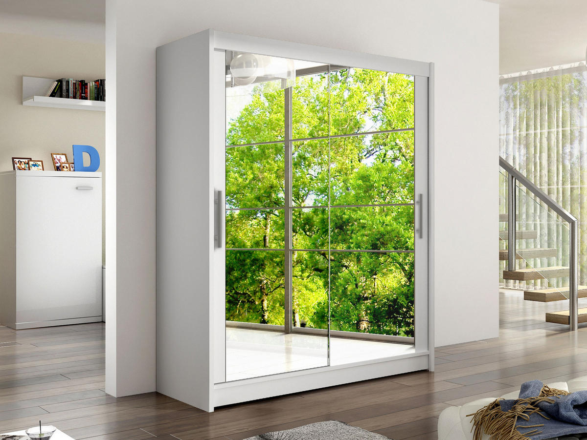 SCHWEBETÜRENSCHRANK Westa XI - Silberfarben/Weiß, Holzwerkstoff/Metall (150/200/58cm) - MIRJAN24