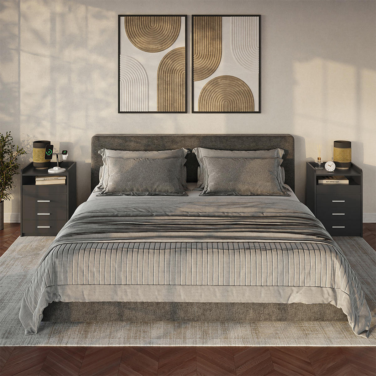 NACHTTISCH Edis Anthrazit 45 x 64 cm mit 3 Schubladen - Anthrazit, Holzwerkstoff (45/64/40cm) - Vicco