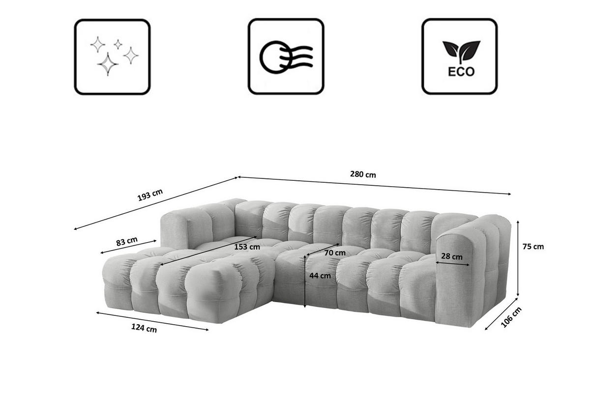 ECKSOFA L-form BALOO L, Chenille-Stoff Moly, Hellgrau, Links - Hellgrau, Holz (280/193cm) - Kaiser Möbel