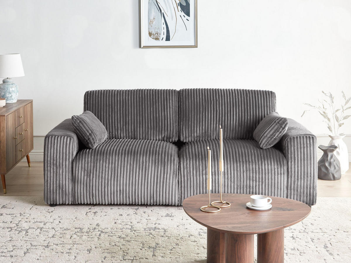 3-SITZER-SOFA Cord Grau Sandora - Grau, Textil (216/87/98cm) - Beliani