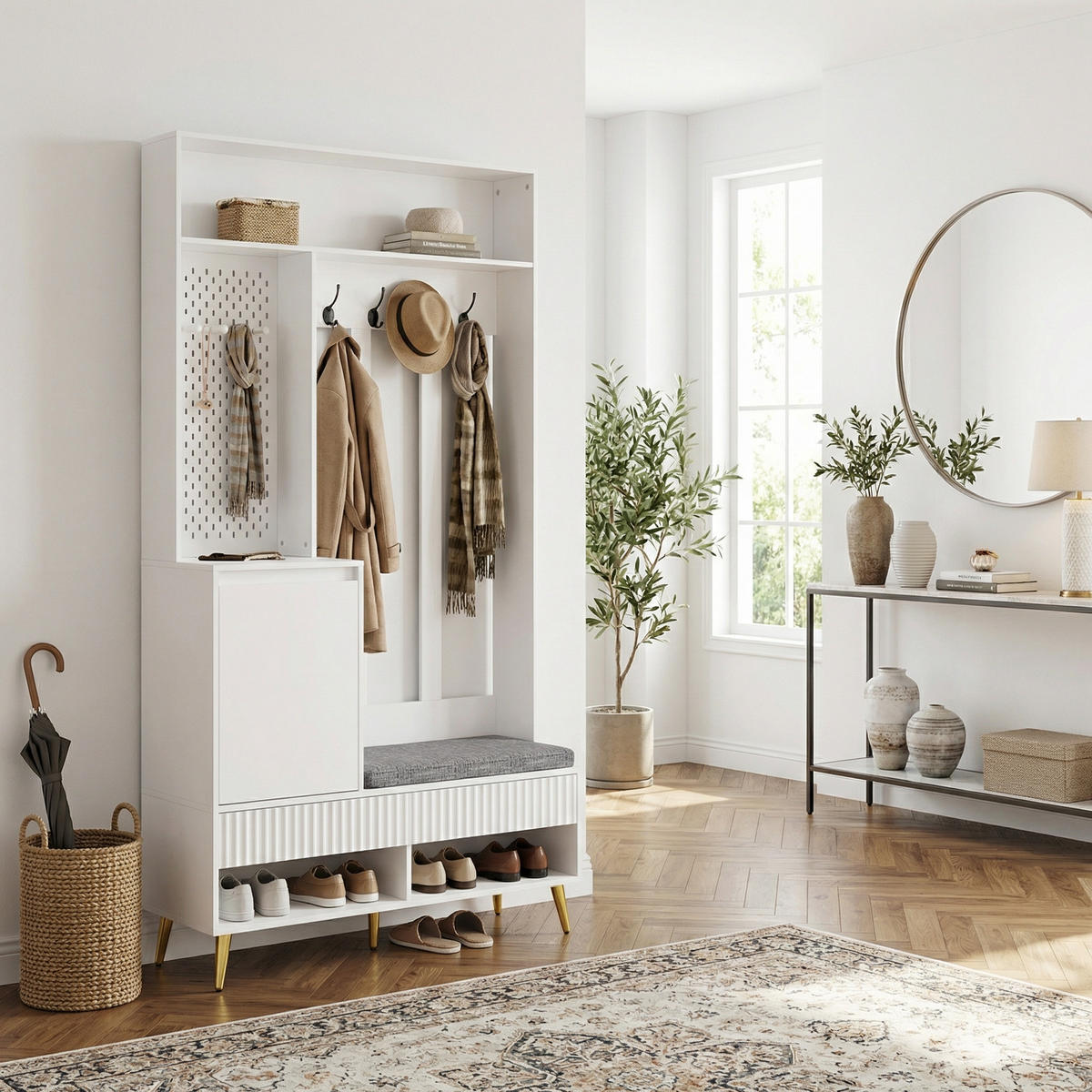 GARDEROBEN-SET 100 cm in Weiß 6-in-1 Flurgarderobe - Weiß, Holzwerkstoff (100/180/35cm) - Urban Meuble