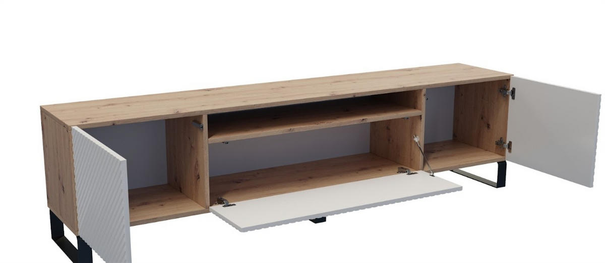 STOJACÍ TV STOLEK CAVA, 200/41/40 cm, dub Artisan - bílá/dub artisan, kompozitní dřevo (200/41/40cm) - MASSENO