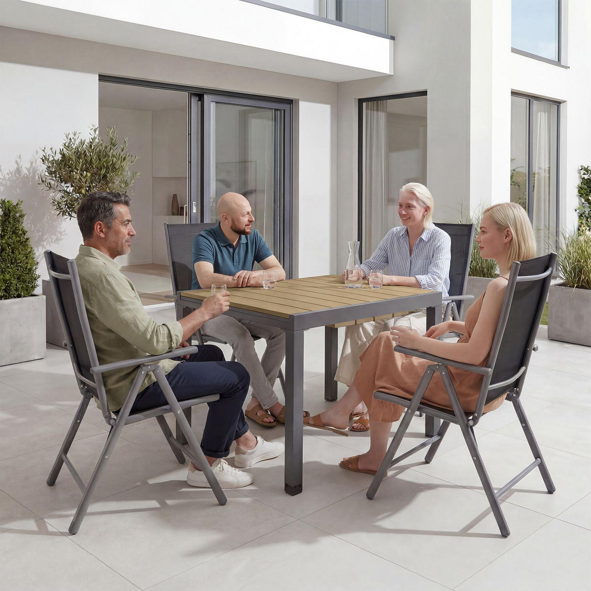 GARTENTISCH Inca, 80–120 x 80 x 74 cm, schwarz/braun - Schwarz/Braun, Kunststoff (120/80/74cm) - tectake