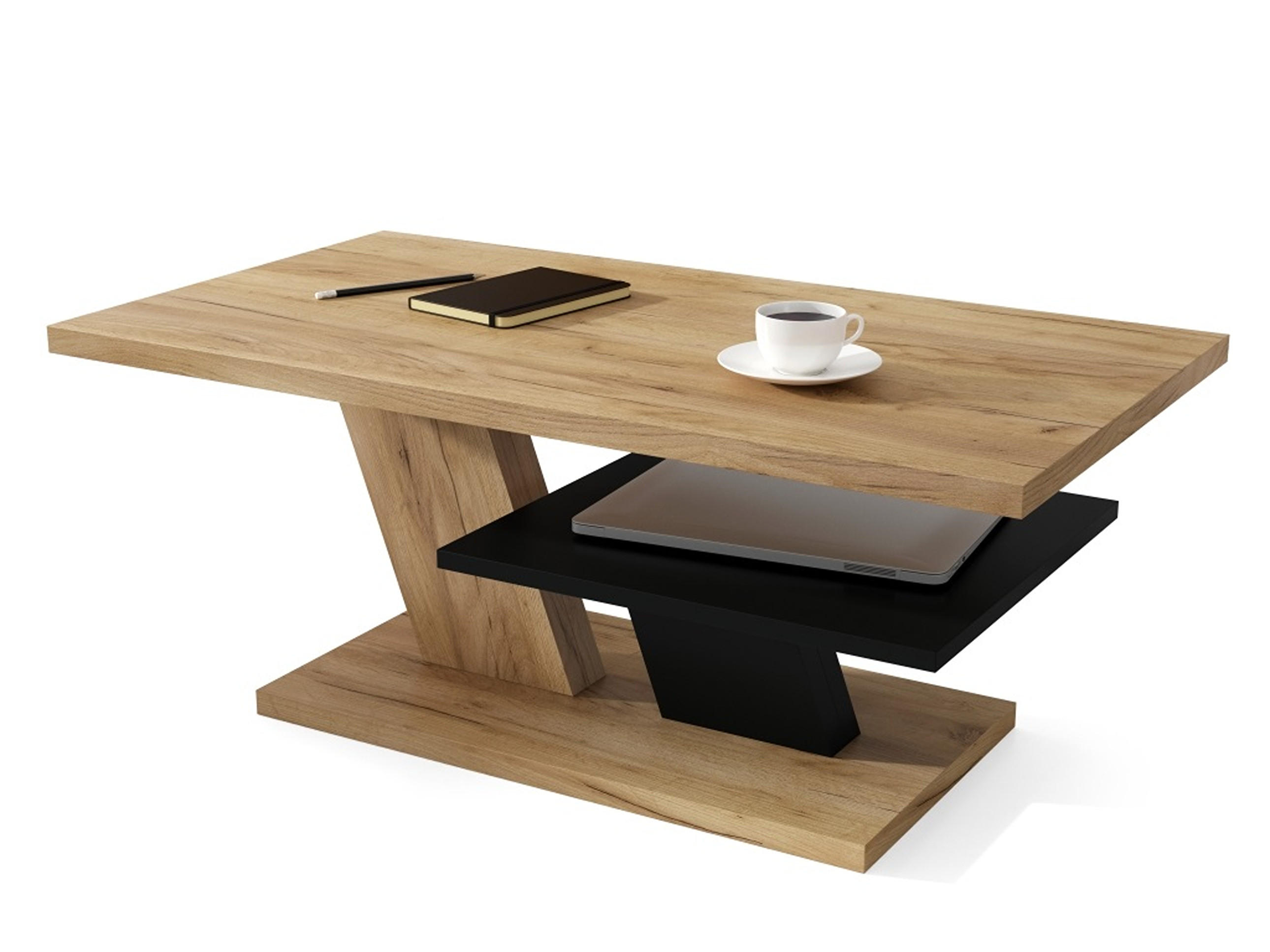 COUCHTISCH rechteckig Eiche Gold Schwarz mit Ablage - Eichefarben/Schwarz, Holzwerkstoff (60/110/45cm) - designimpex