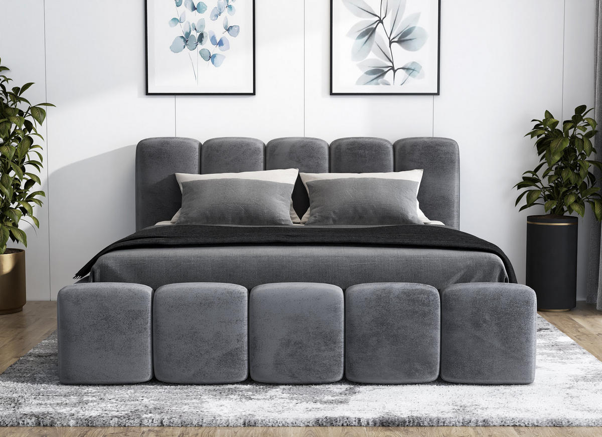 POLSTERBETT SONIC mit Matratze H2 180x200 Dunkelgrau - Dunkelgrau, Textil (180/200cm) - A&J MöbelLand