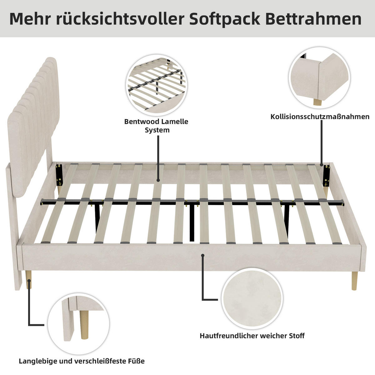POLSTERBETT 160/200 cm in Beige Samt - Beige, Holzwerkstoff/Textil (160/200cm) - WISHDOR
