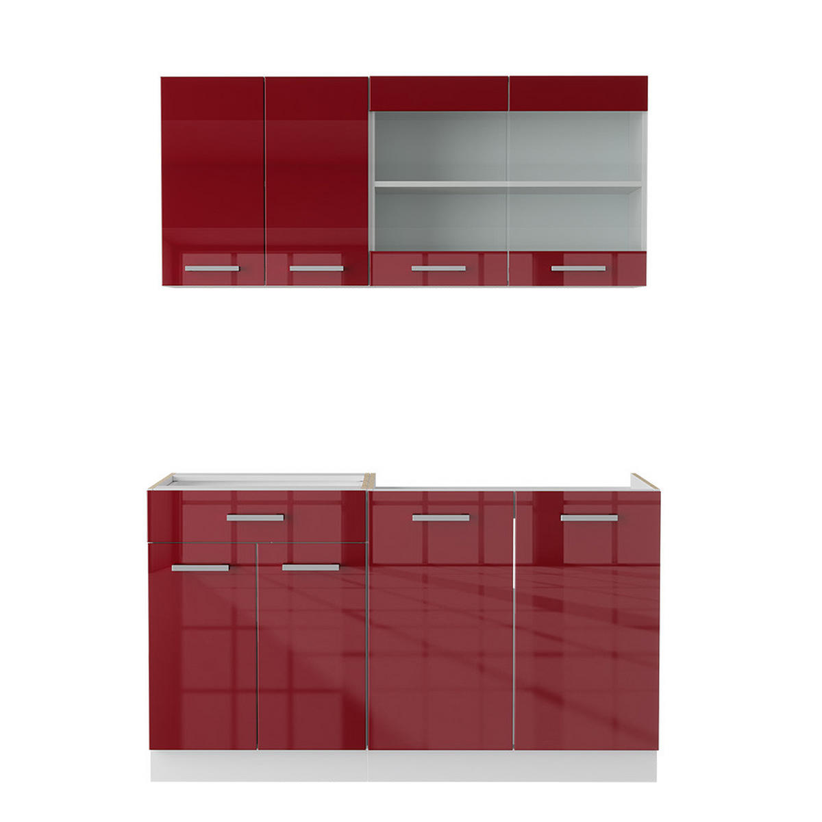 SINGLEKÜCHE R-Line Rot Hochglanz/Weiß 140 cm ohne Arbeitsplatte - Rot/Weiß, Holzwerkstoff (140/81.6/46cm) - Vicco