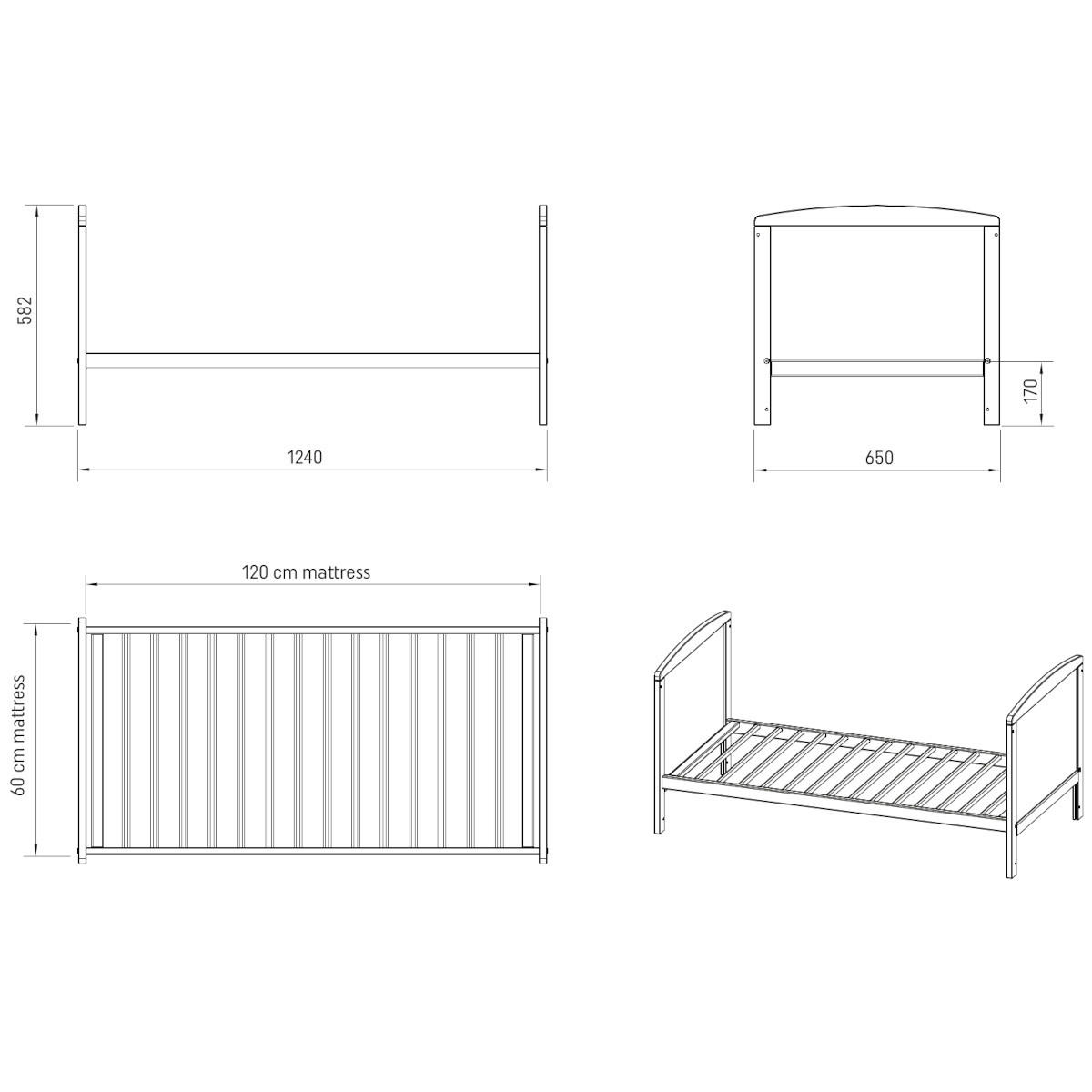 BABYBETT 2-IN-1 60/120 cm Weiß - Weiß, Holz (60/120cm) - Lettino