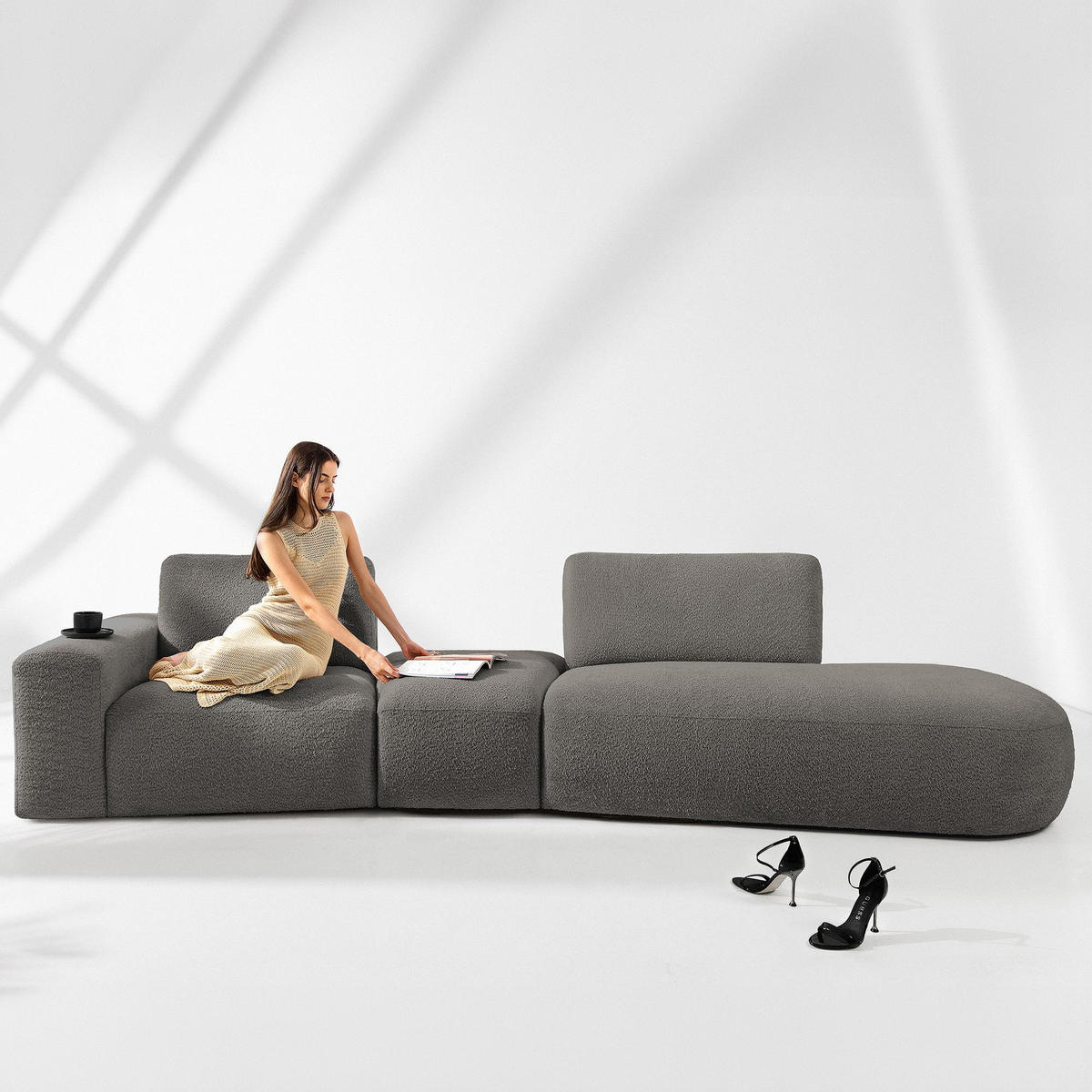 4-SITZER ECKSOFA ZUCCO Boucle rechts, Dunkelbraun - Dunkelbraun, Textil (350/84/105cm) - KONSIMO®