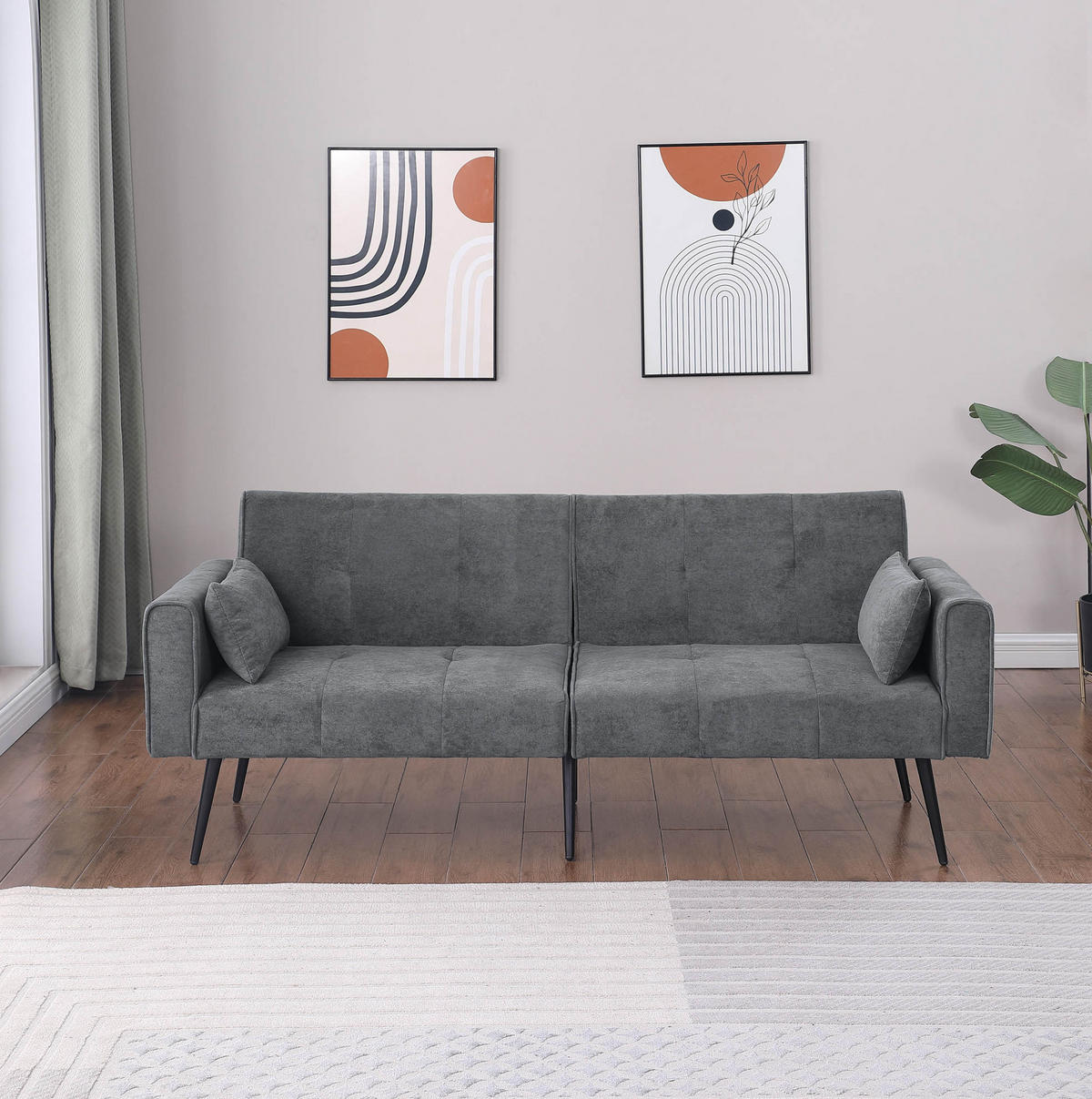 SCHLAFSOFA mit verstellbarer Rückenlehne Stoff Grau - Grau, Holzwerkstoff (175/71/71cm) - Meubliv