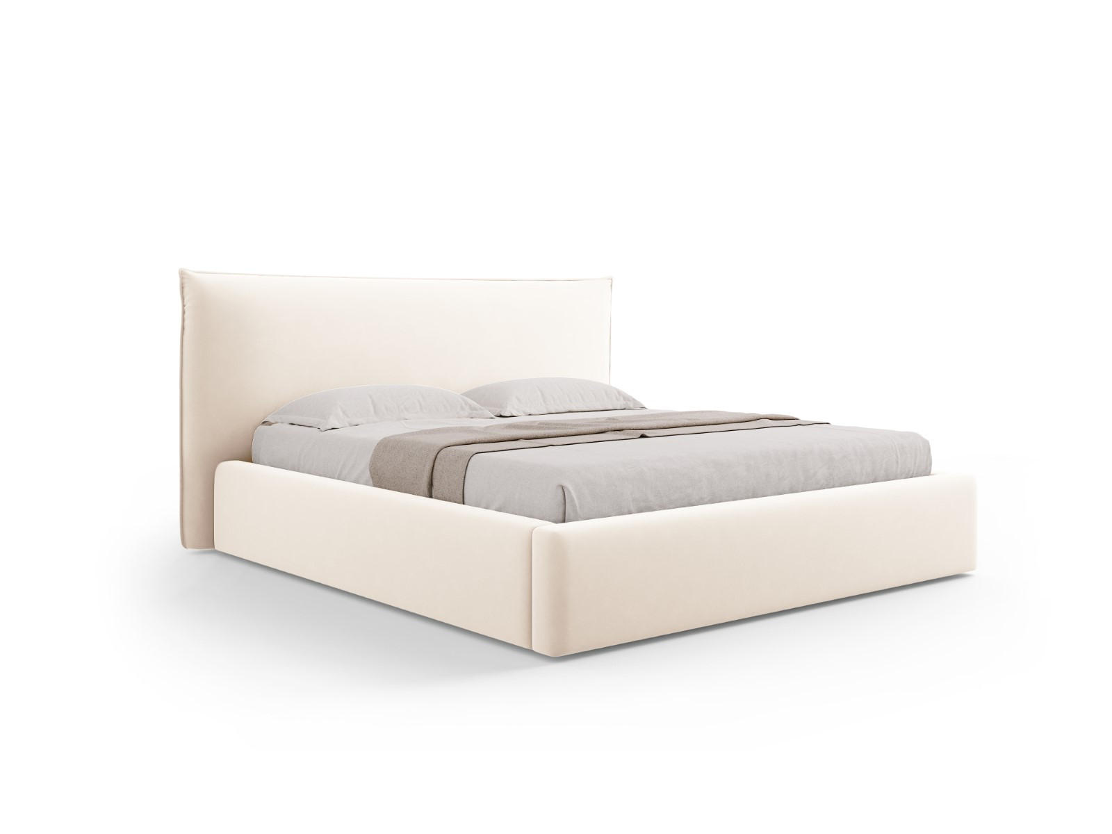 BETT mit Bettkasten und Kopfteil Kaelle aus Samt leichtes beige 180x200cm - Creme, Textil (180/200cm) - Micadoni