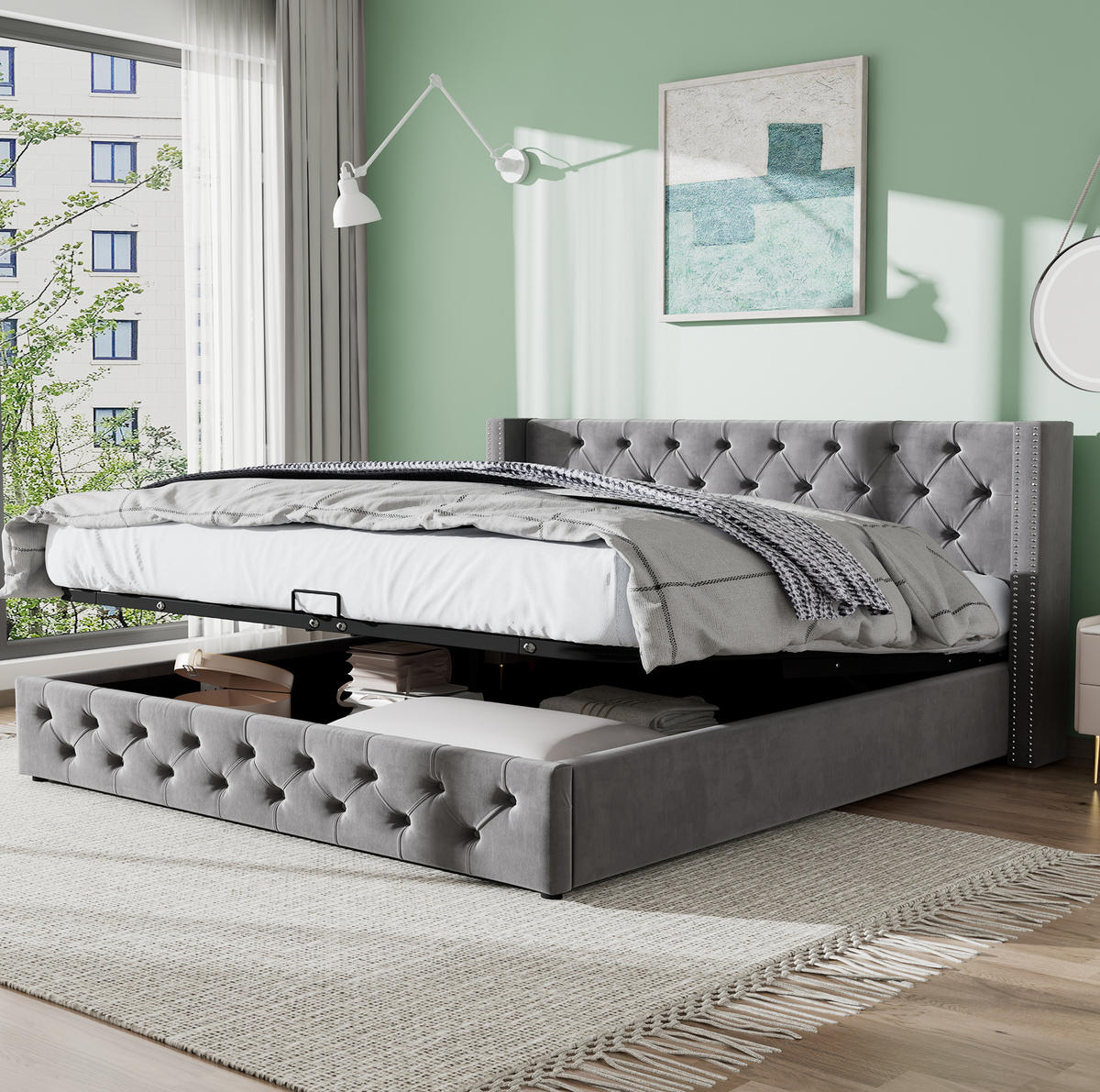 POLSTERBETT mit Bettkasten 140x200 cm Samt Grau - Grau, Metall (140/200cm) - Beauniv