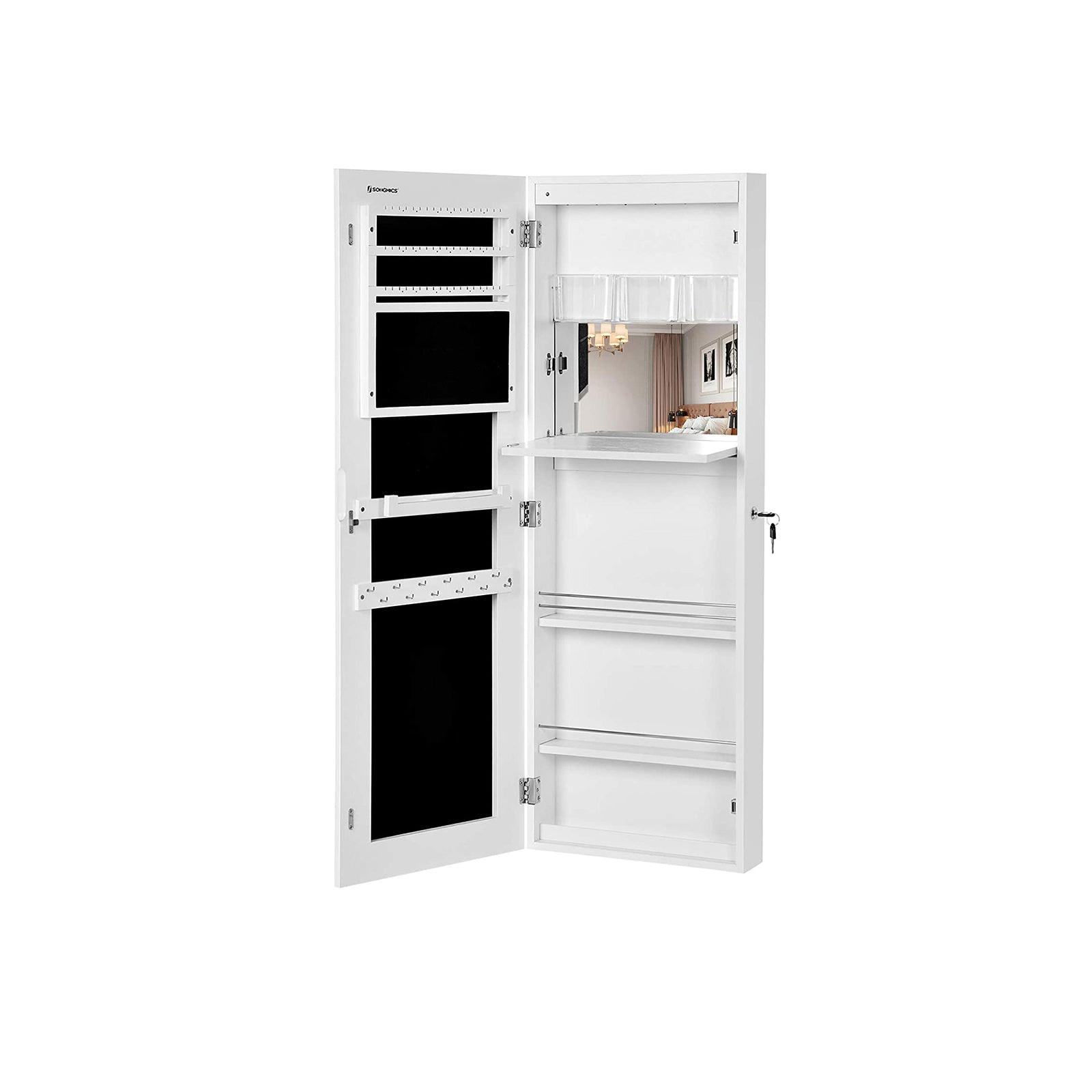 SCHMUCKSCHRANK GANZKÖRPERSPIEGEL - Weiß, Holzwerkstoff (110/10/37cm) - Hansiro