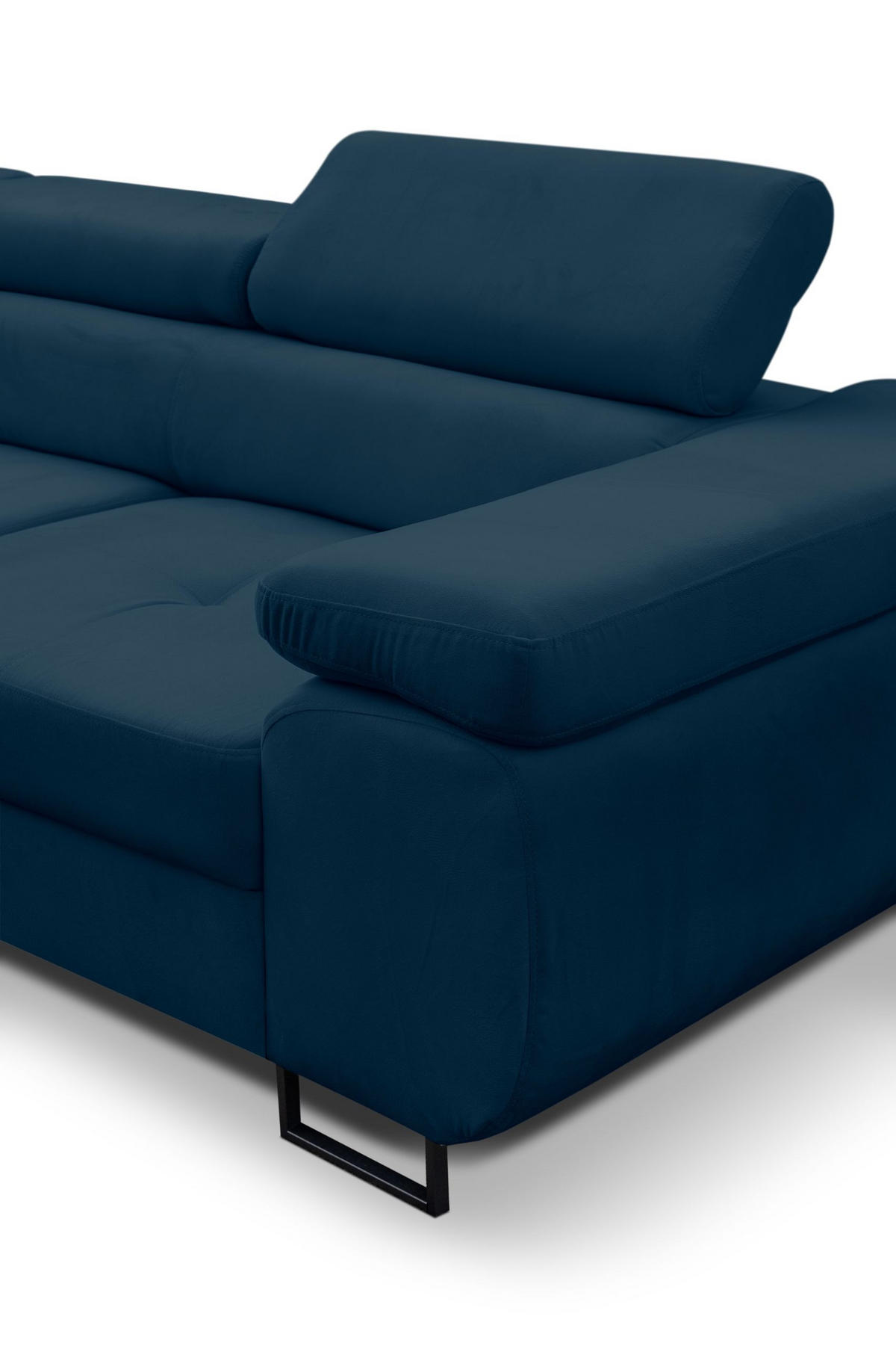 ECKSOFA Jerry in L-Form mit Schlaffunktion und Bettkasten, Farbe: Blau, Veloursstoff, Ottomane Links - Blau, Textil (202/275cm) - VENASI MÖBEL