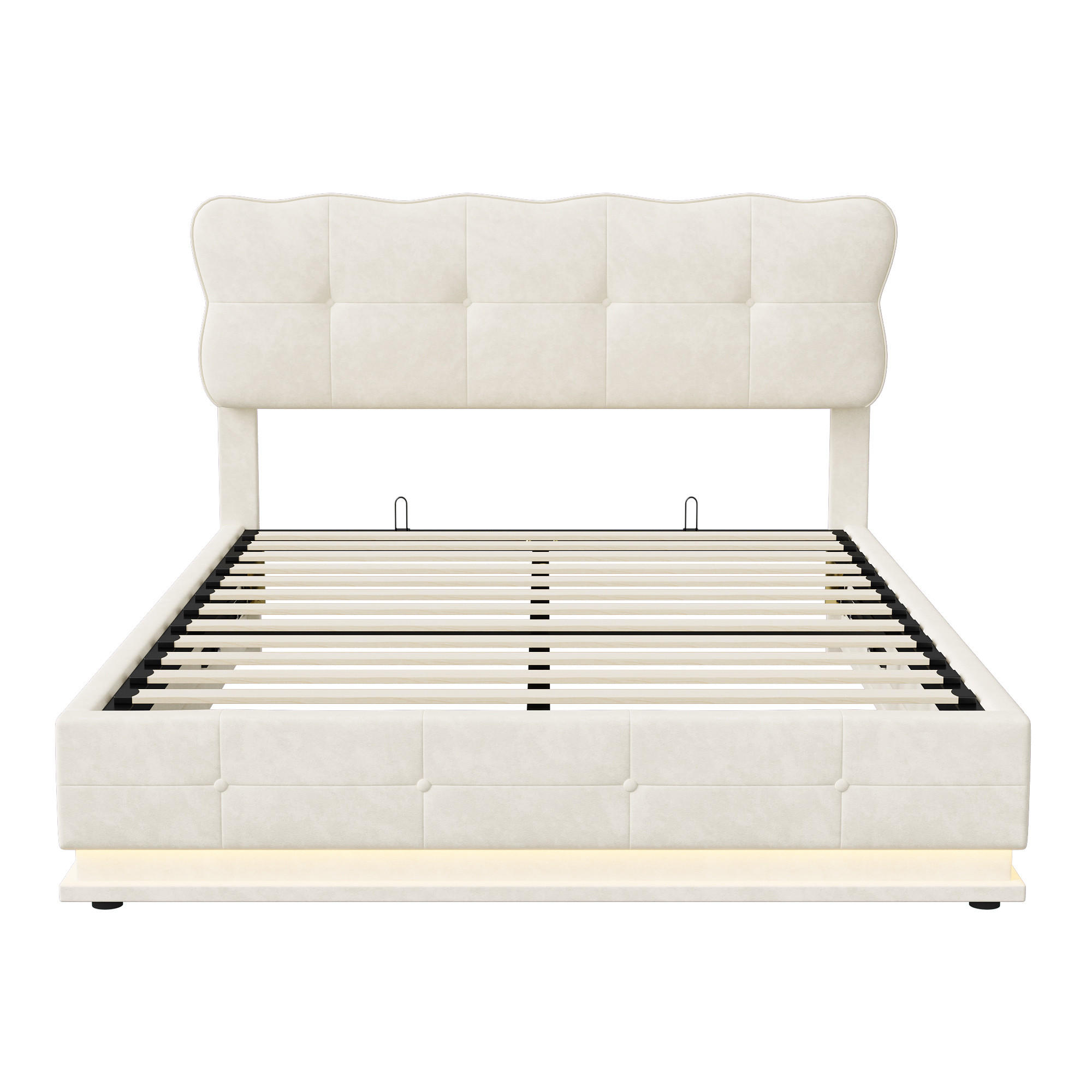 POLSTERBETT Wellen-Design 140/200 cm mit Bettkasten & LED Samtoptik Beige - Beige, Textil (140/200cm) - Creahappy