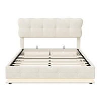 POLSTERBETT Wellen-Design 140/200 cm mit Bettkasten & LED Samtoptik Beige - Beige, Textil (140/200cm) - Creahappy