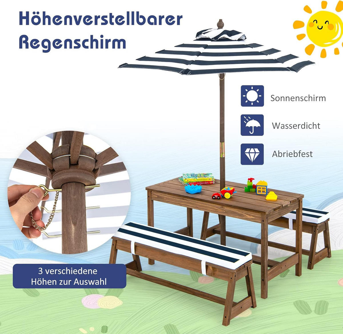 KINDERSITZGRUPPE 50cm Blau - Blau, Holz - COSTWAY