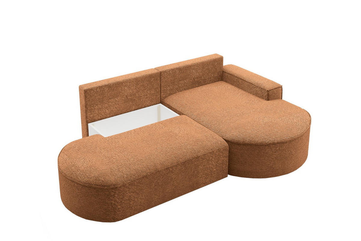 ECKSOFA mit Schlaffunktion und Bettkasten Modena Runden stoff Arena Orange Rechts - Orange, Holz (278/179cm) - Kaiser Möbel