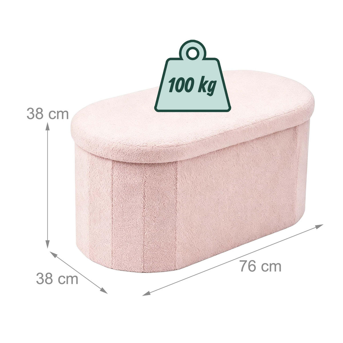 LAVICE Růžová s úložným prostorem teddy čalounění 76 cm - růžová, kompozitní dřevo/textil (76/38/38cm) - Relaxdays