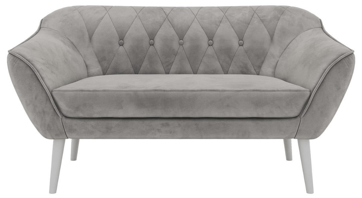 2-SITZER-SOFA PIRS - Hellgrau Velvet - Weiße Beine - Hellgrau/Weiß, Holzwerkstoff/Textil (140/75/74cm) - MKS