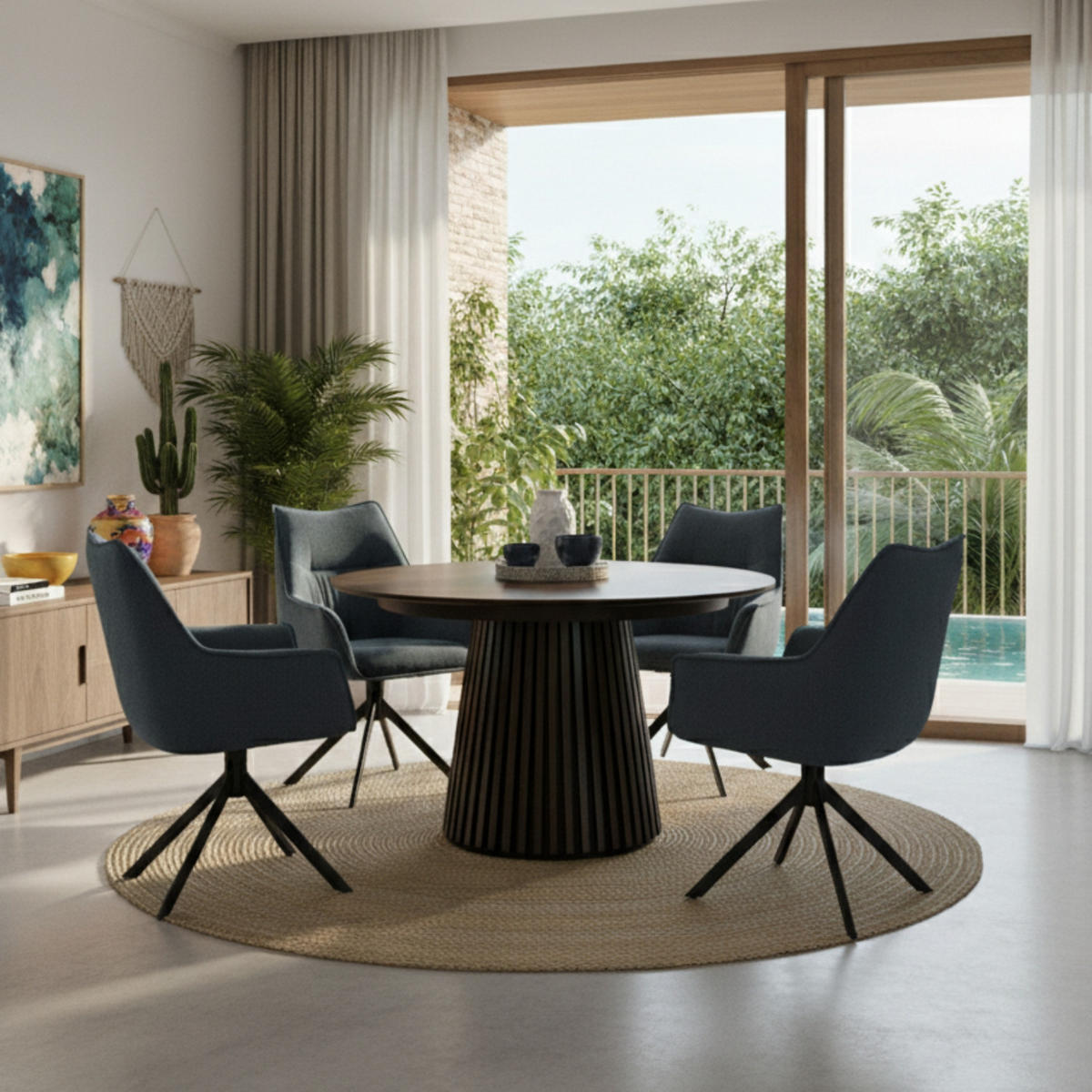 ESSZIMMER-SET Ginosa und Barletta - Blau, Holz/Textil (120/76/120cm) - Mr. Deko