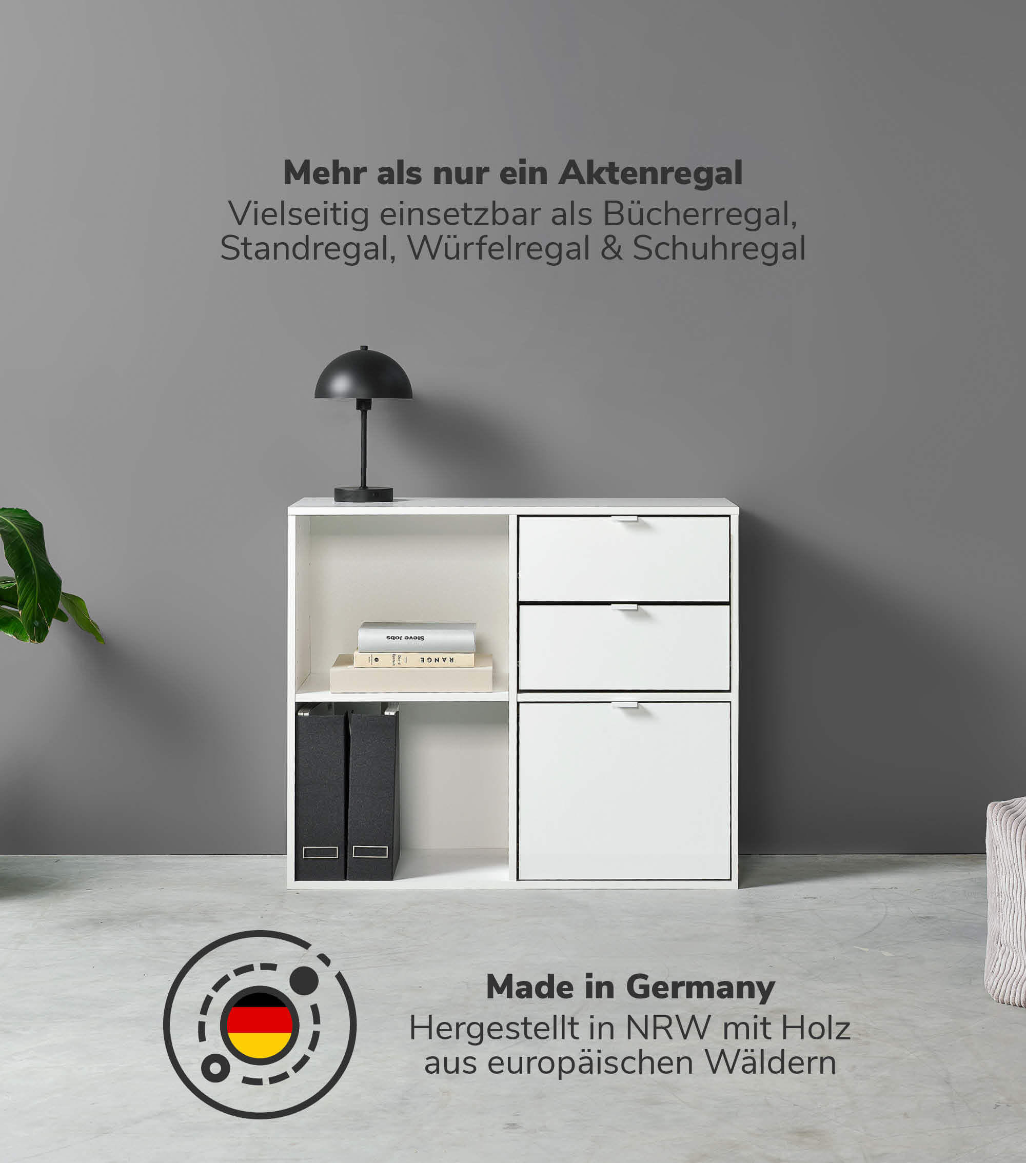 AKTENREGAL Der Verstauer - Weiß, Holzwerkstoff (88/75/35cm) - Mokebo