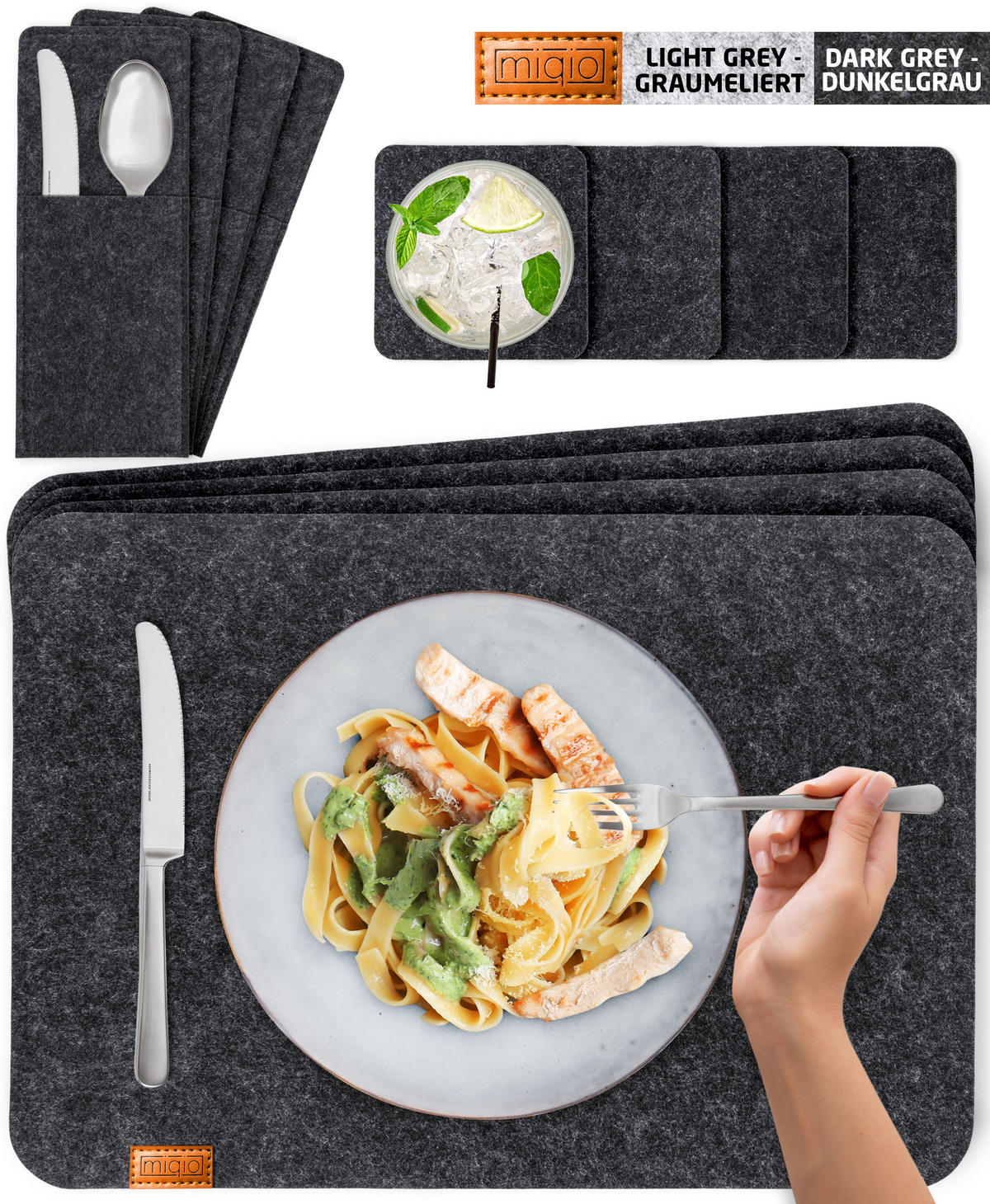 PLATZSETS Untersetzer Taschen 18er-Set - Beige, Textil (44/45/3cm) - Miqio Design