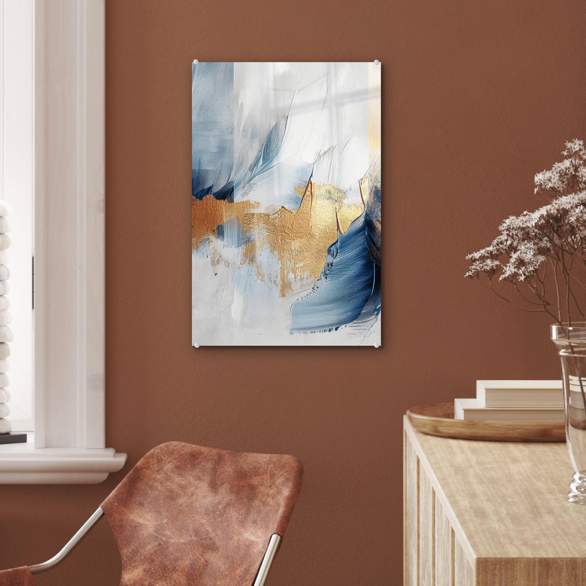 ACRYLGLASBILD Gold - Blau - Aquarell - Kunst - Modern 40x60 cm - Hellblau, Glas (40/60cm) - MuchoWow