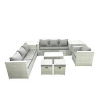 GARTENGARNITUR mit 3-SITZER SOFA,COUCHTISCH Polyrattan Hellgrau-Mix 9-Sitzer - Hellgrau/Grau, Glas/Kunststoff - Fimous